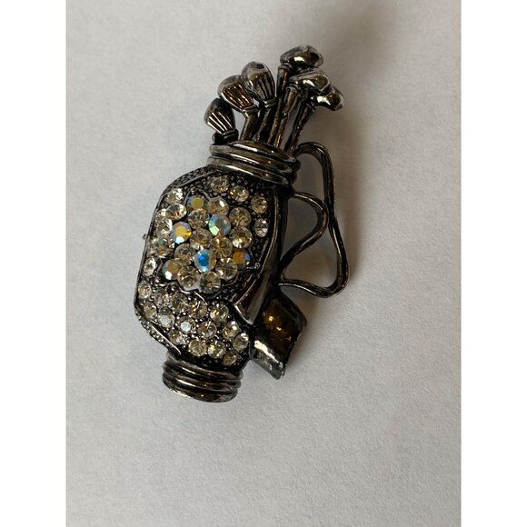 Vintage LS Golf Bag AB Rhinestone Brooch Pin Silver-Tone Sparkly Jewelry Accesso - Picture 1 of 10